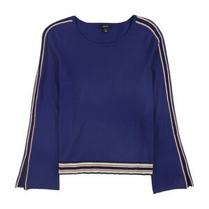 Alfani Womens Striped Bell Sleeve Pullover Sweater, darkblue, L